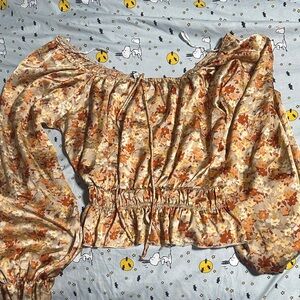 Papaya Floral Off-Shoulder Top - Orange and Brown